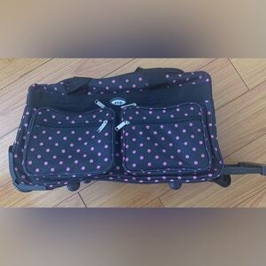 Jio luggage rolling duffel bag 20” adjustable handle black with pink dot